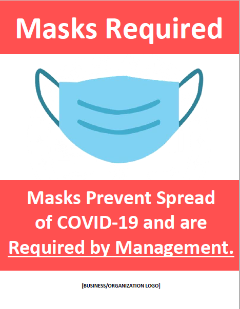 COVID-19 entry sign - Masks Required in this area