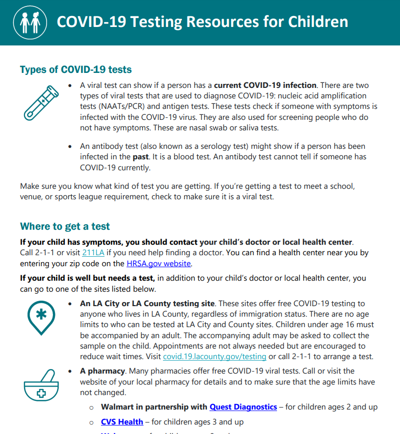 COVID testing resources for children