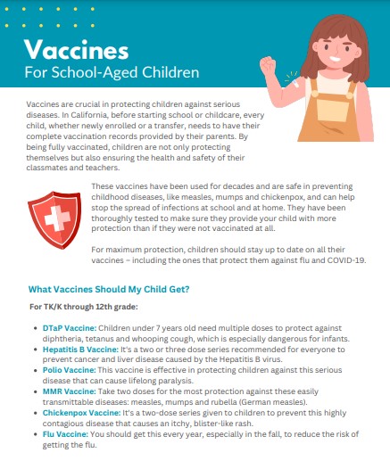 Flyer - Vaccines for School-Aged Children