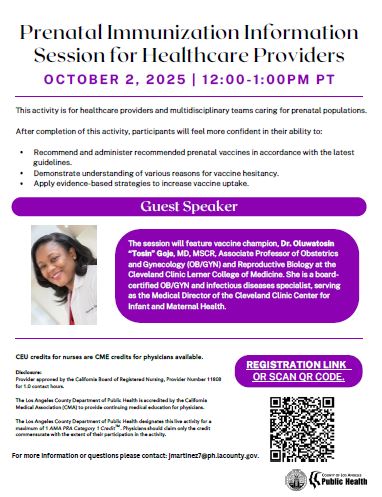 Prenatal Immunization Information Session for Healthcare Providers on 10.2.25