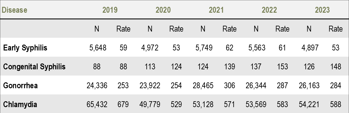 2023 Los Angeles County STI surveillance overview data table