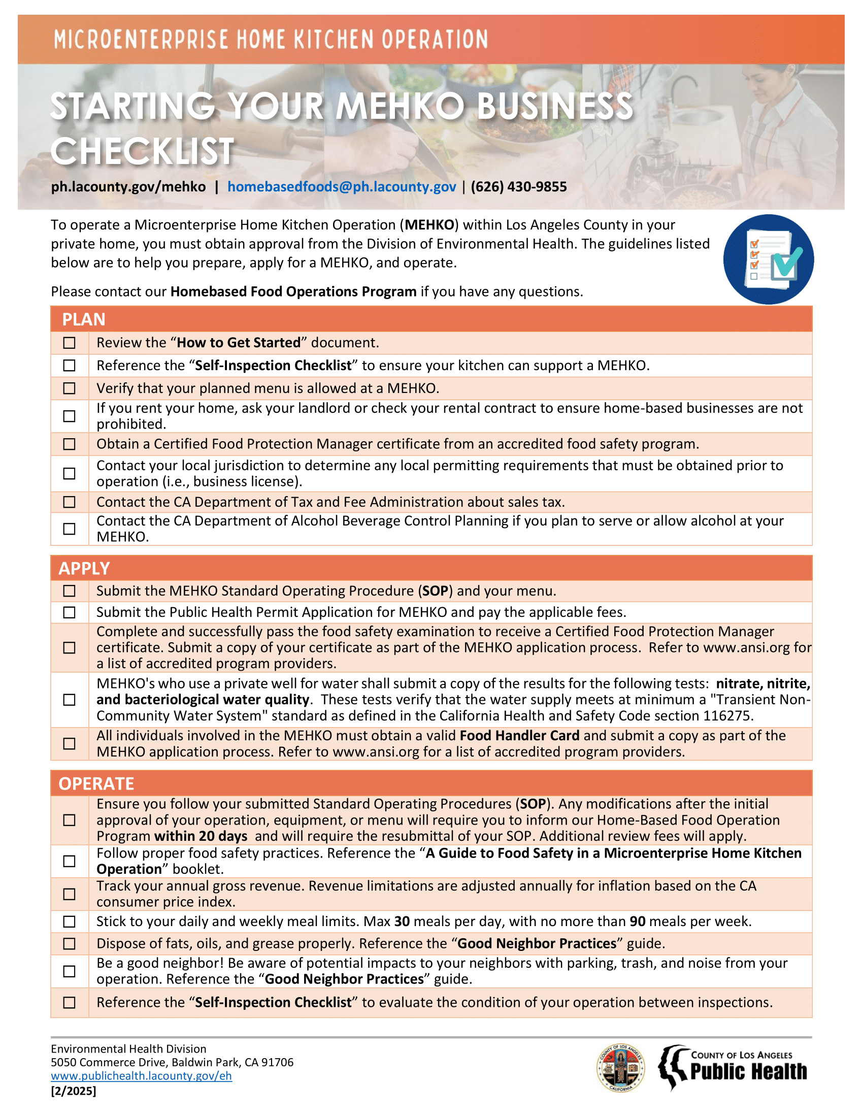 Starting Your MEHKO Business Checklist