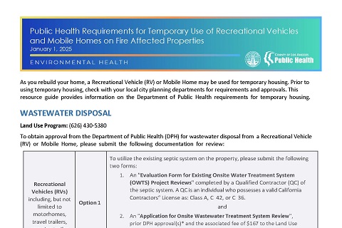 Public Health Requirements for Temporary Use of Recreational Vehicles and Mobile Homes on Fire Affected Properties image