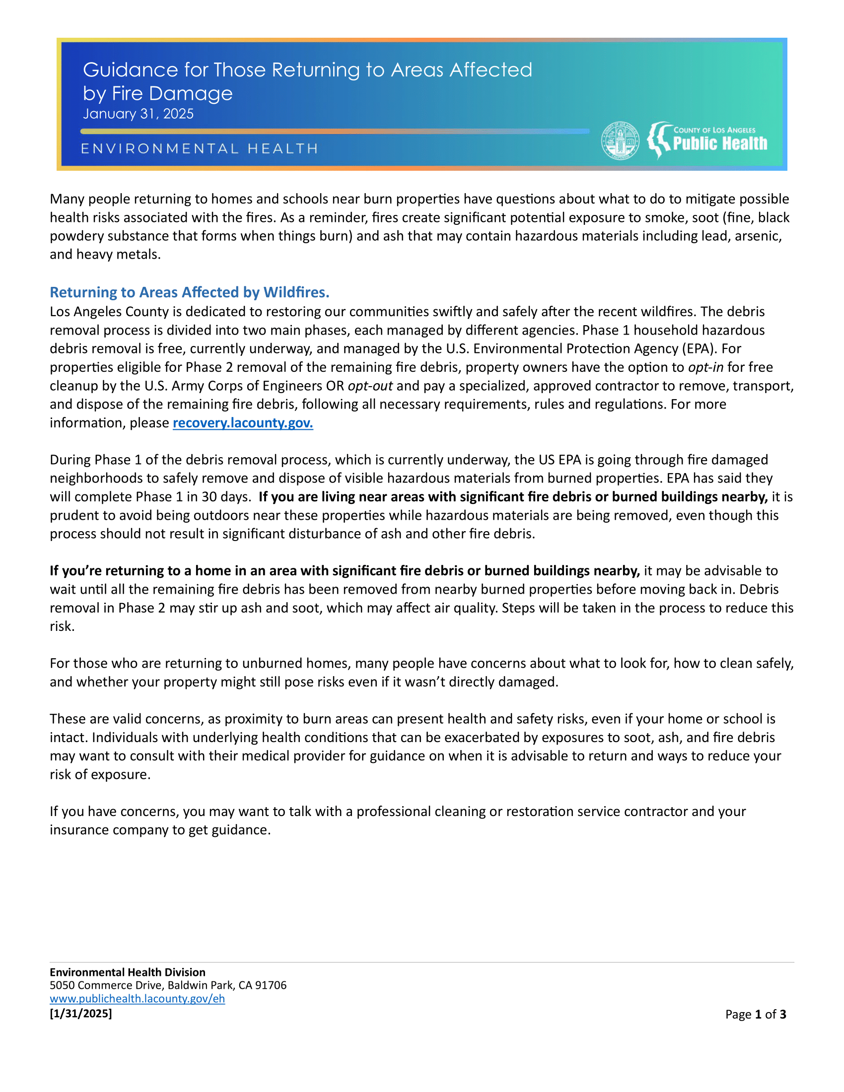 Returning Home to Areas with a Fire Damage Guidance in English