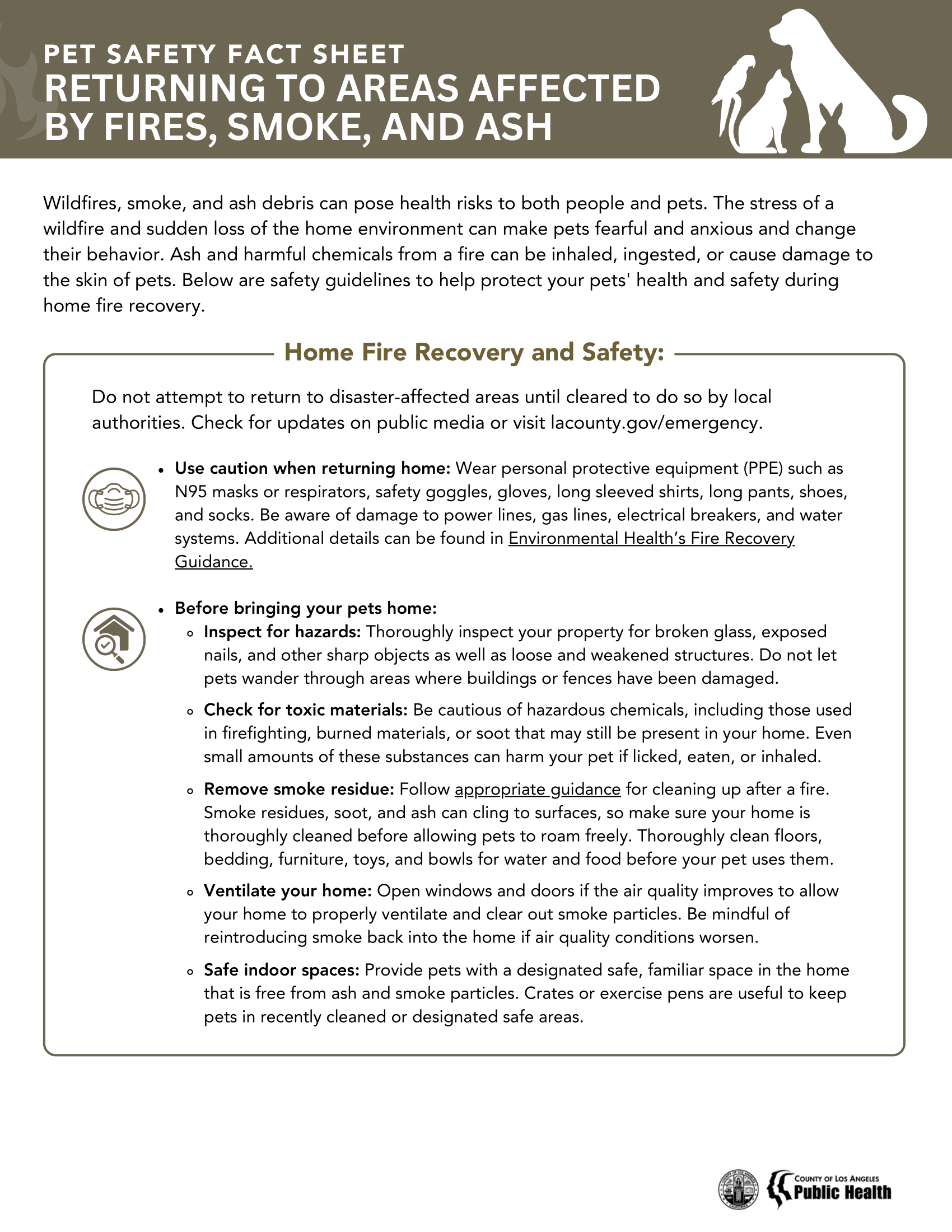 Wildfire Pet Safety Fact Sheet